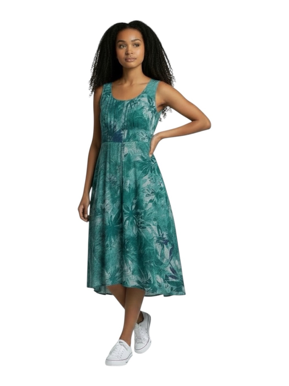 Signature by Ella Teal Floral Fit & Flare Sleeveless Lined Dress Size 14W